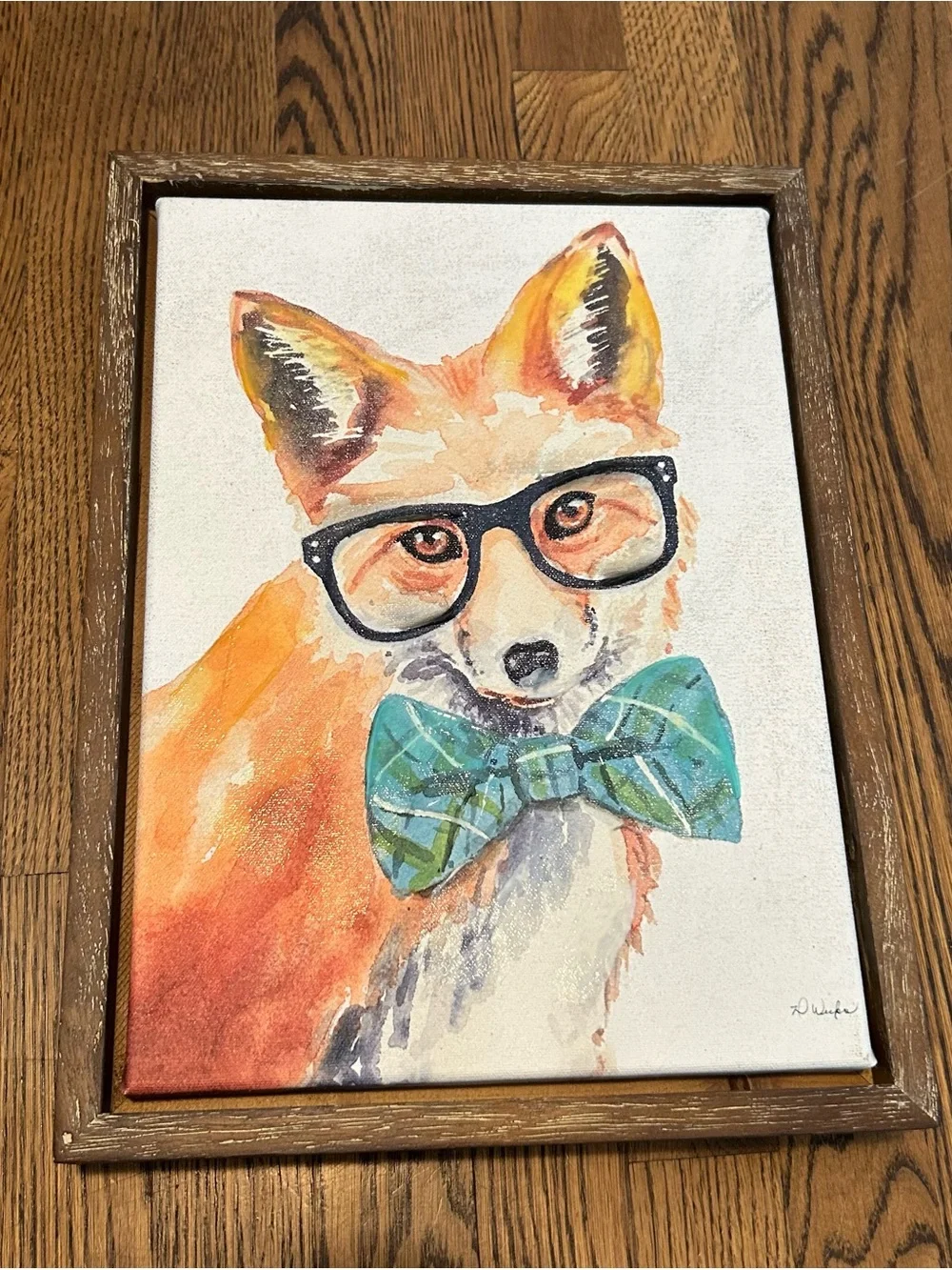 Pier 1 Orange Fox with Teal Bow Tie Wall Art